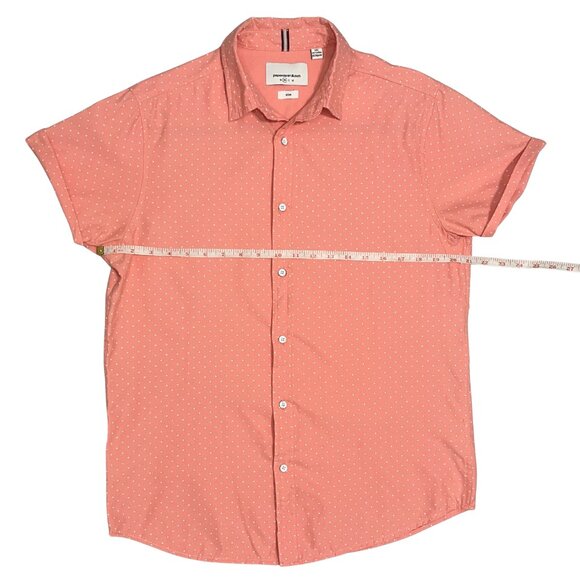 Paper Denim & Cloth Coral Polka Dot Short Sleeve Button Down Shirt Sz M Slim Fit - Picture 4 of 10